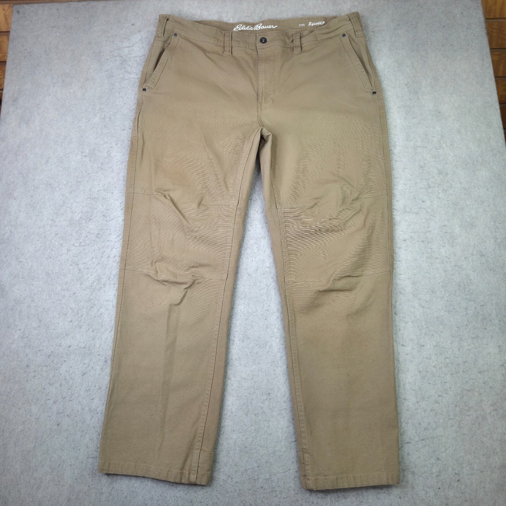 Eddie Bauer Khaki Relaxed Fit Pants Mens 40x32 Brown Workwear Canvas Knees